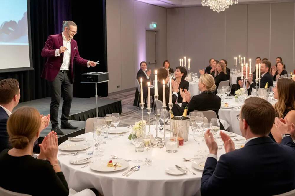 Stand-up-Zaubershow vor Gästen in Braunschweig